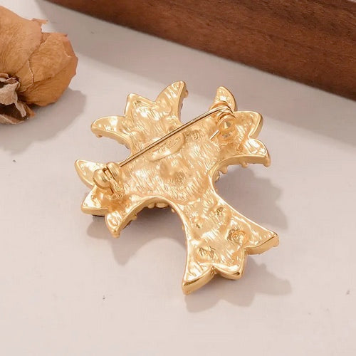Vintage 14K Gold Plated Cross Brooch With Purple Rhinestones
