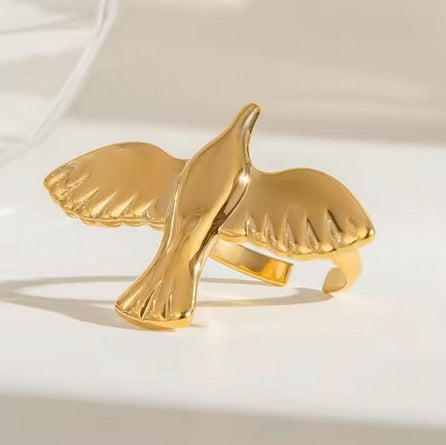 18K Gold Plated Non-Tranish Stainless steel Peace And Holy Spirit Ring- Self Adjusting