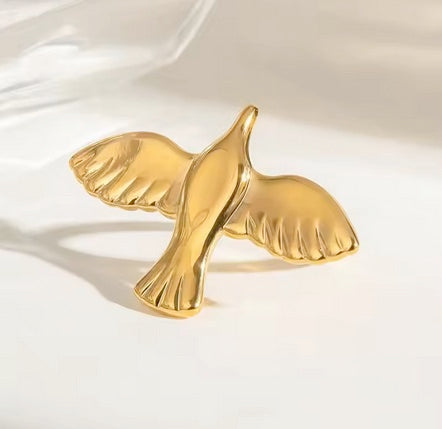 18K Gold Plated Non-Tranish Stainless steel Peace And Holy Spirit Ring- Self Adjusting