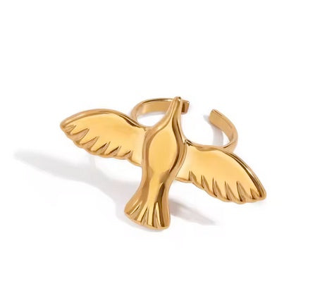 18K Gold Plated Non-Tranish Stainless steel Peace And Holy Spirit Ring- Self Adjusting