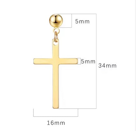 18K Plated No Tarnish Stainless Steel Post Cross Earrings