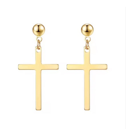 18K Plated No Tarnish Stainless Steel Post Cross Earrings
