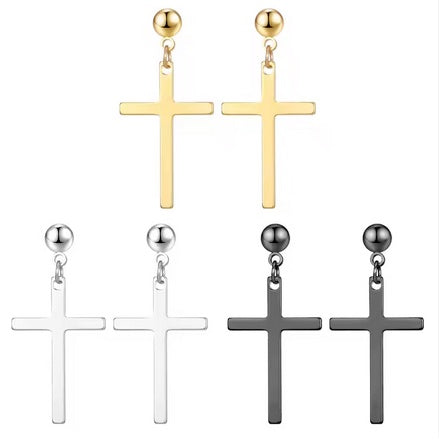 18K Plated No Tarnish Stainless Steel Post Cross Earrings