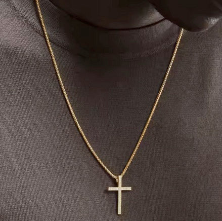 New Stunning 18K Gold Plated Stainless Steel Cross Necklace with Cubic Zirconias