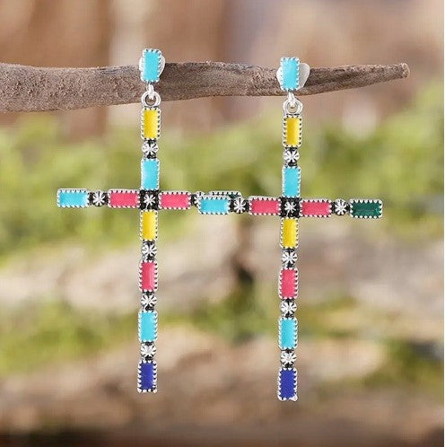 Engraved Cross Dangle Earrings