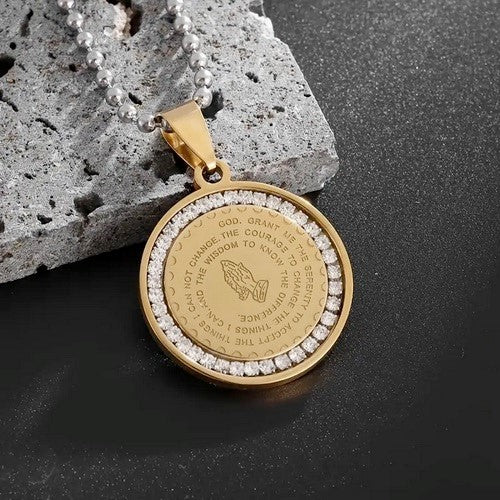 Round Serenity Prayer with CZs Necklace