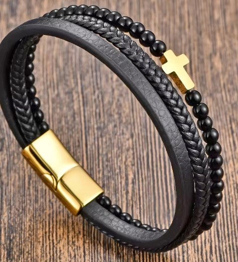 Golden Treasure Handmade Three Stand Cross Bracelet