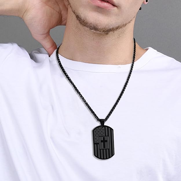 American Flag Dog Tag Men's Necklace