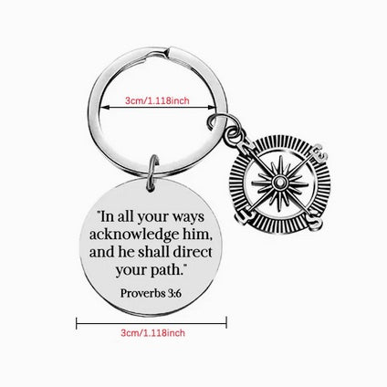 Bible Verse Inspirational Stainless Steel Compass Keychain