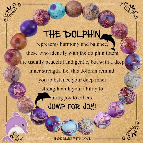 Sea Blue Save The Dolphin Natrual Stone Totem Stretch Bracelet