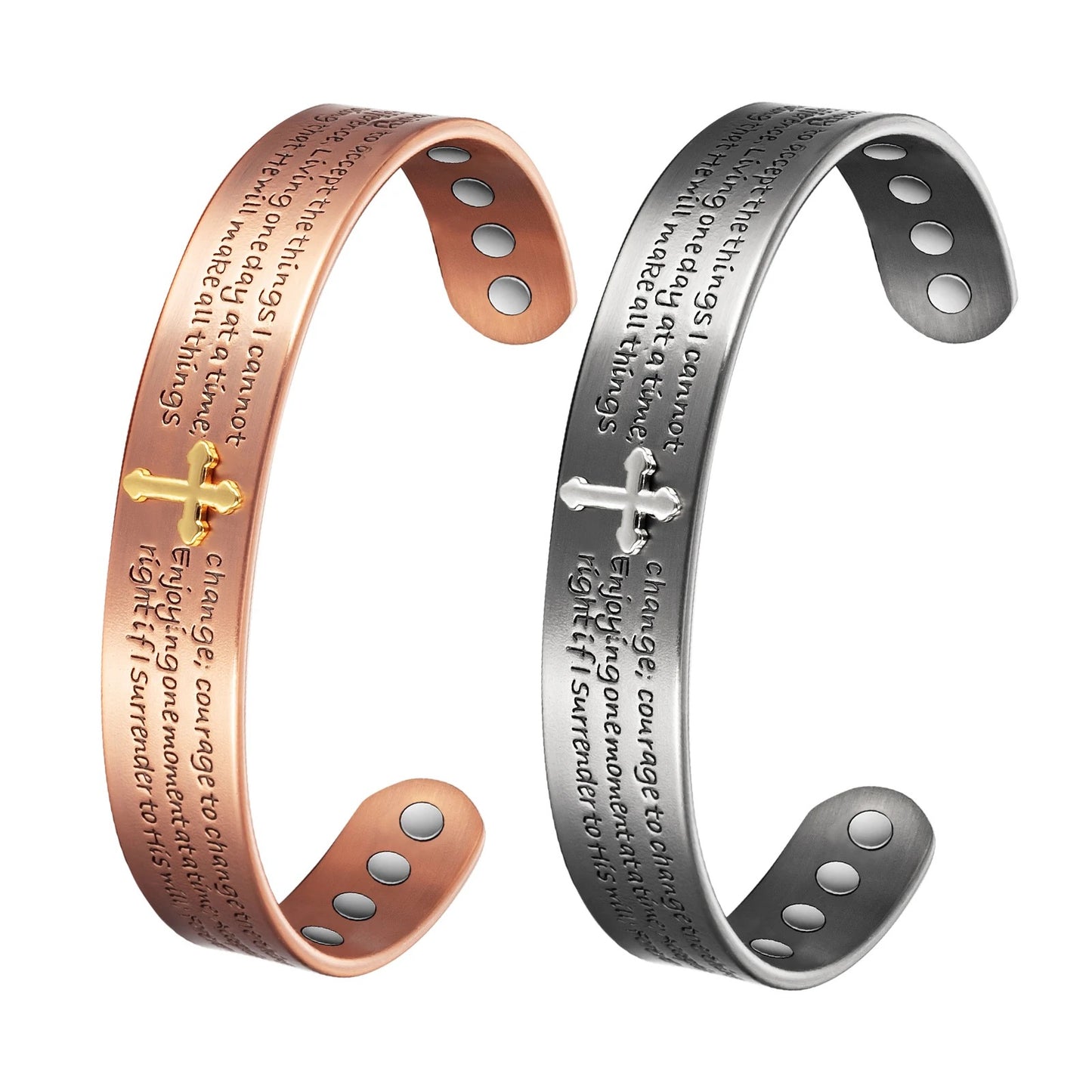 Thick Copper Cross And Serenity Prayer Cuff Bracelet