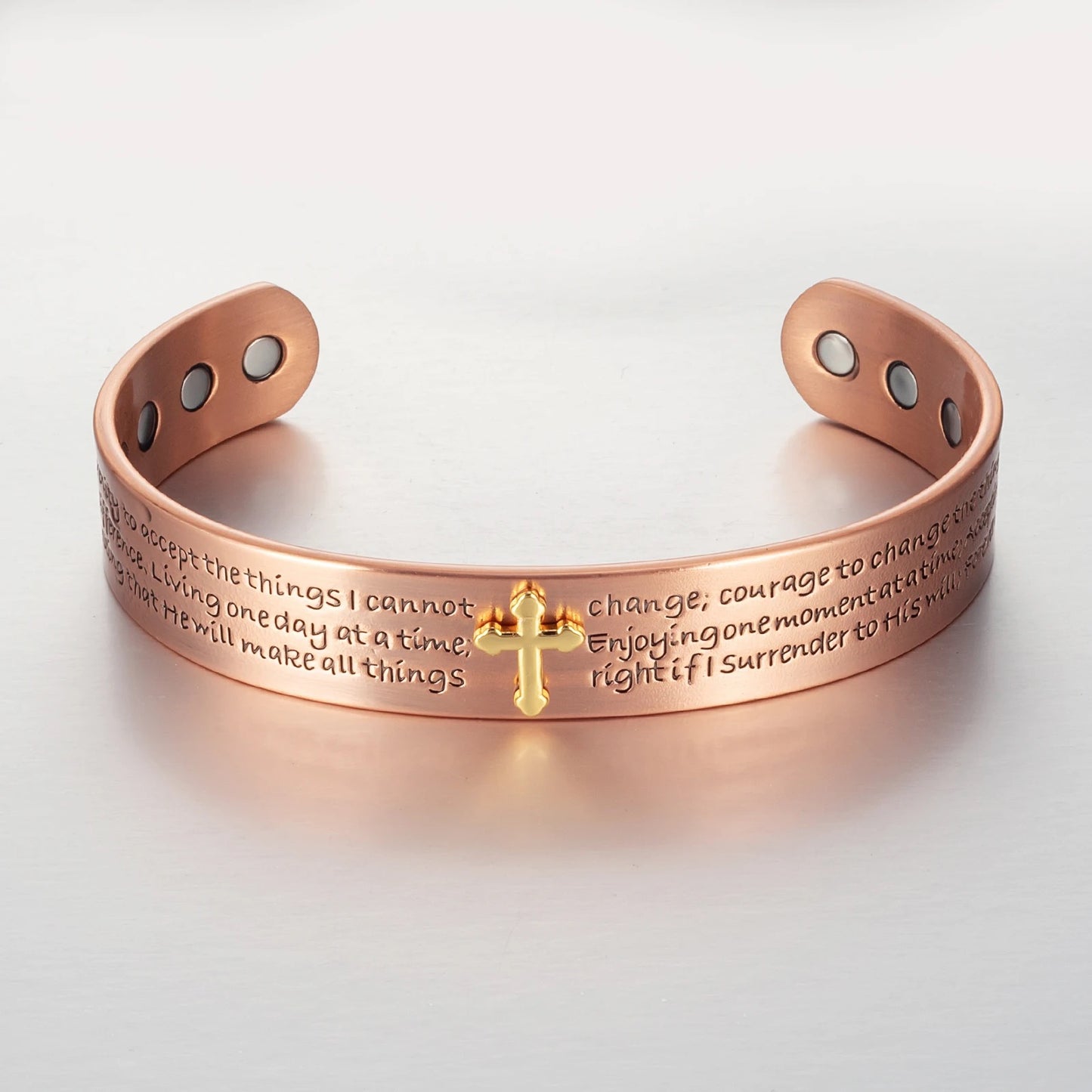 Thick Copper Cross And Serenity Prayer Cuff Bracelet