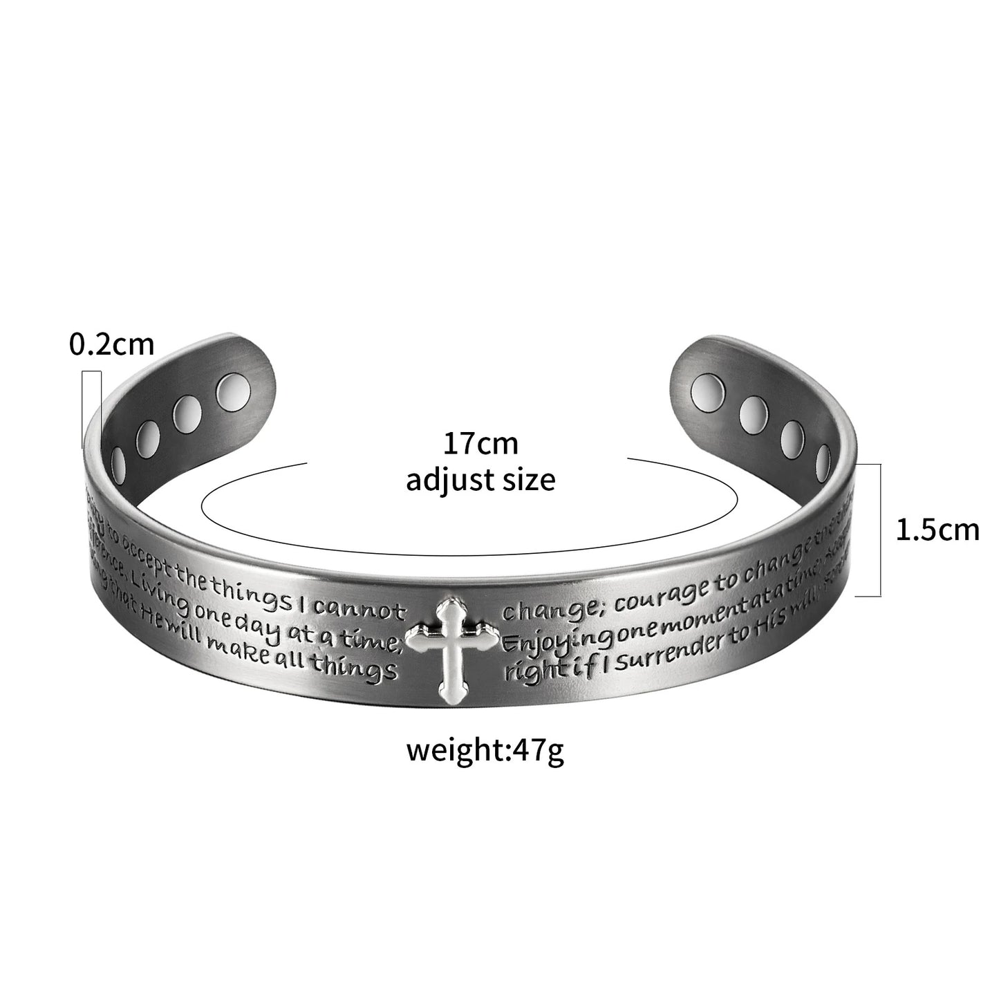 Thick Copper Cross And Serenity Prayer Cuff Bracelet