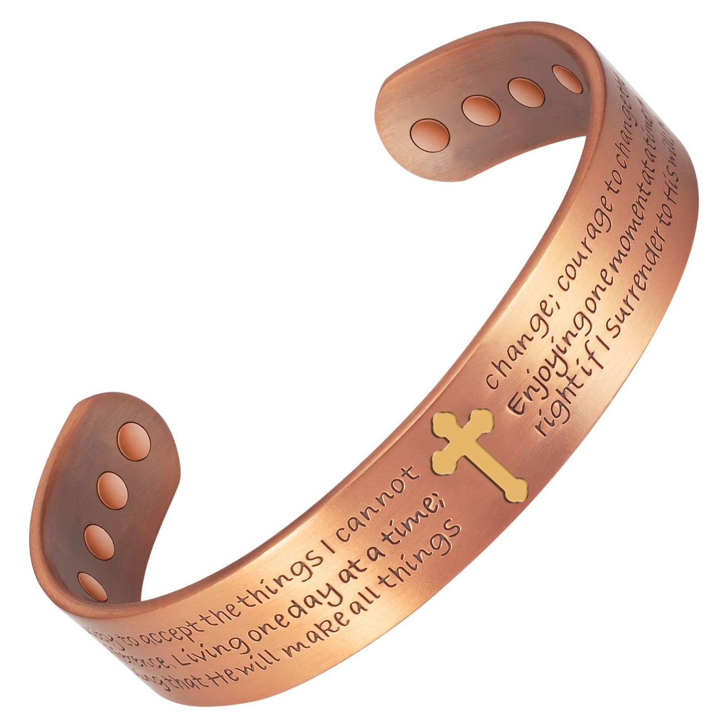 Thick Copper Cross And Serenity Prayer Cuff Bracelet