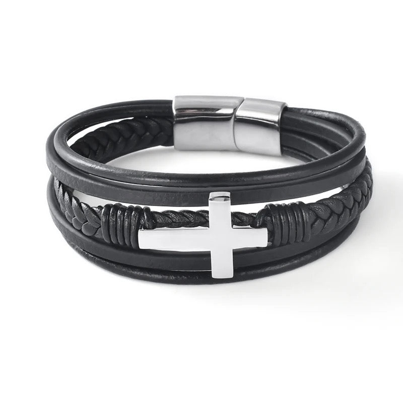 Mutual-Strand Leather Cross Bracelet