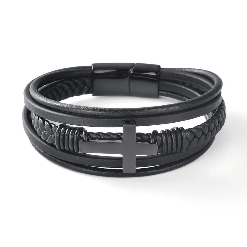 Mutual-Strand Leather Cross Bracelet