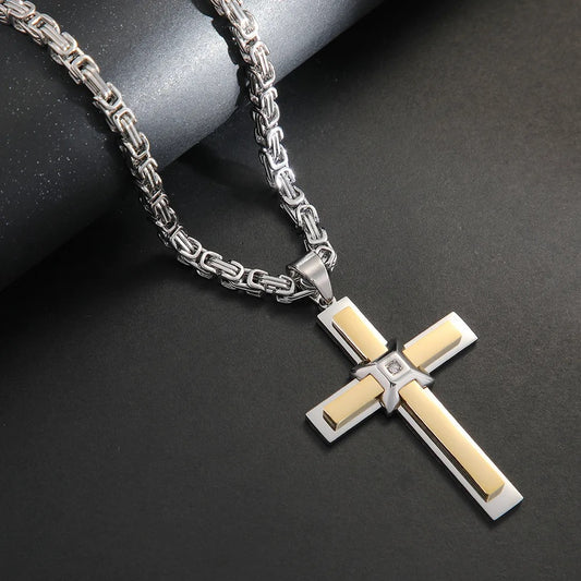 Large Men’s Two Layer Cubic Zerconia Cross Necklace - ON SALE NOW!