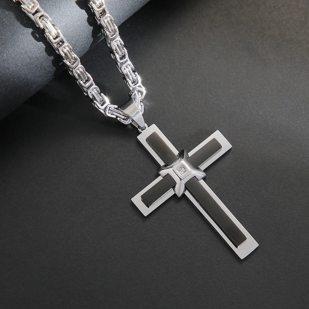 Large Men’s Two Layer Cubic Zerconia Cross Necklace - ON SALE NOW!