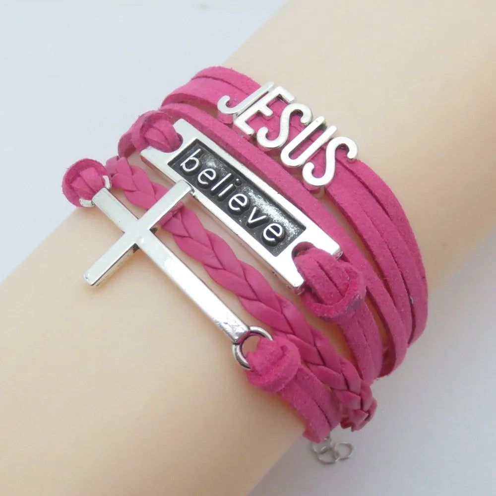 Handmade Leather Love Jesus Bracelet