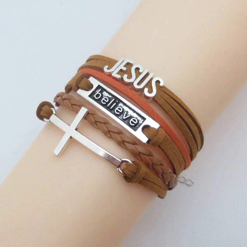 Handmade Leather Love Jesus Bracelet