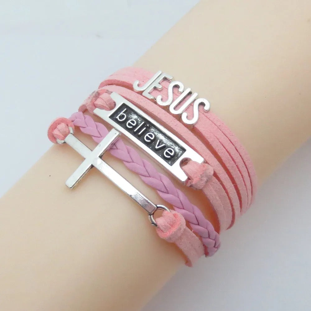 Handmade Leather Love Jesus Bracelet