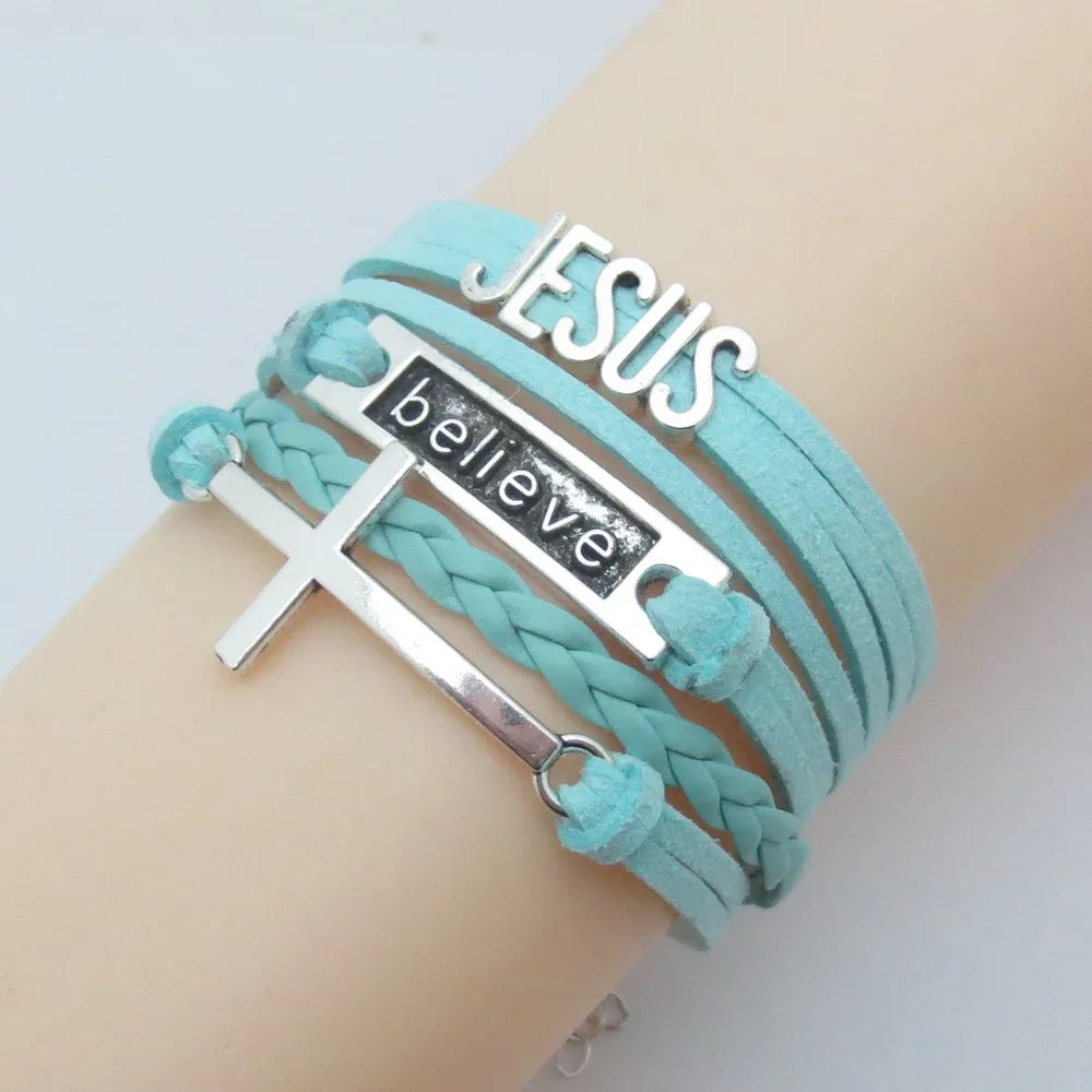 Handmade Leather Love Jesus Bracelet