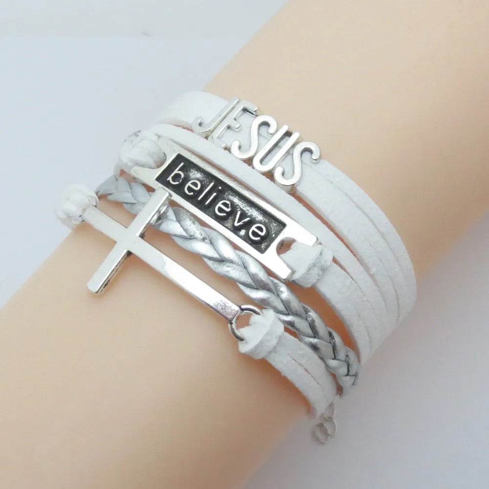 Handmade Leather Love Jesus Bracelet