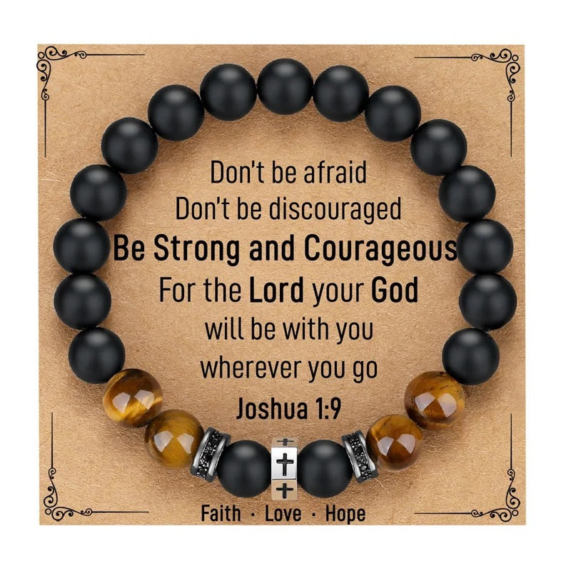Tigereye Black Onyx Cross Gemstone Bracelet