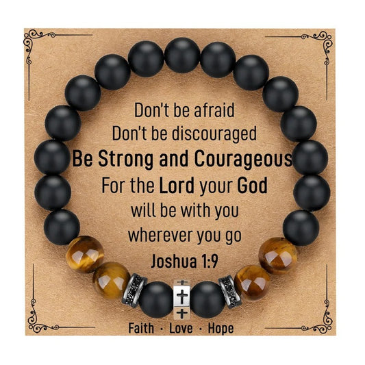 Tigereye Black Onyx Cross Gemstone Bracelet