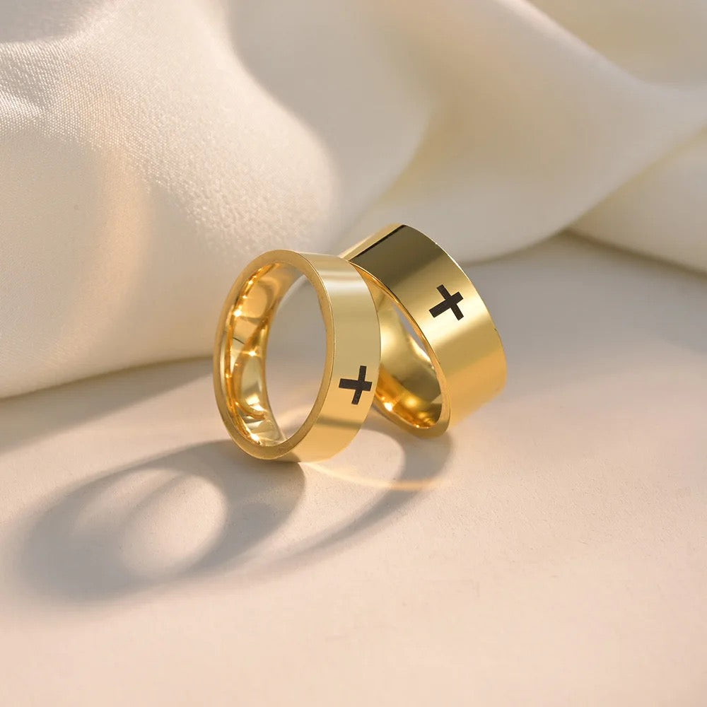 Stainless Steel Couples Cross Ring
