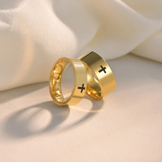 Stainless Steel Couples Cross Ring