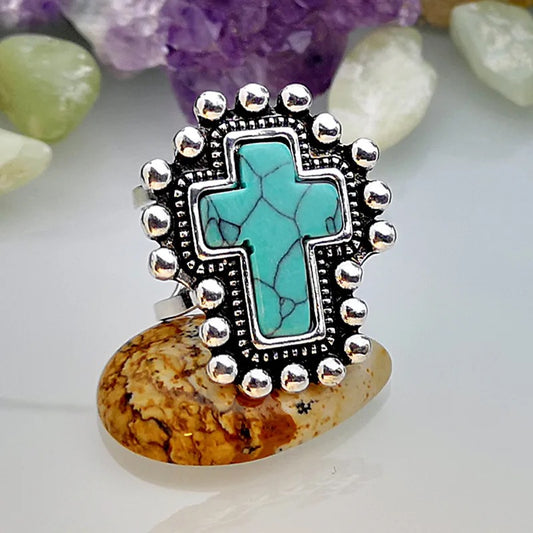 Turquoise Lady Cross Ring (adjustable)