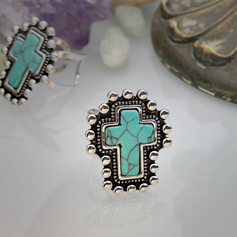 Turquoise Lady Cross Ring (adjustable)