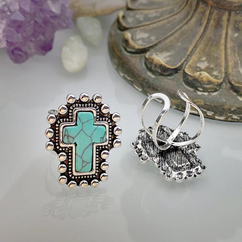 Turquoise Lady Cross Ring (adjustable)