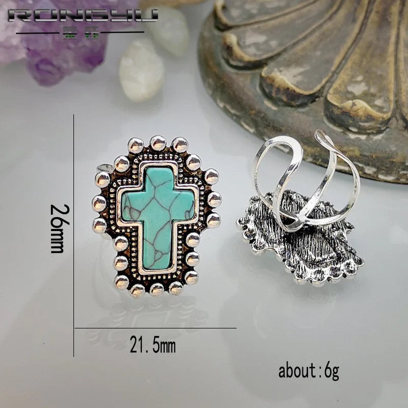 Turquoise Lady Cross Ring (adjustable)