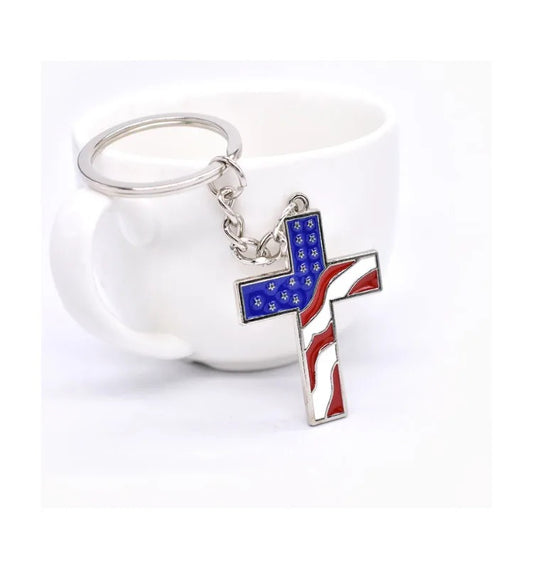 American Flag Color Cross Keychain