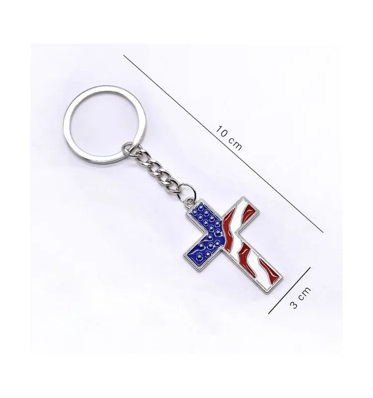 American Flag Color Cross Keychain