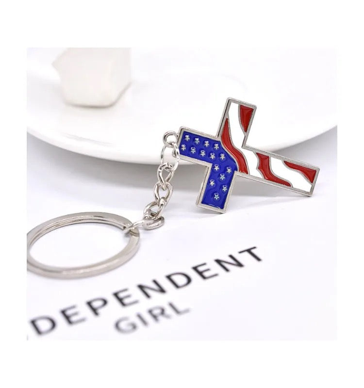 American Flag Color Cross Keychain