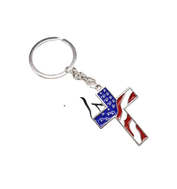 American Flag Color Cross Keychain
