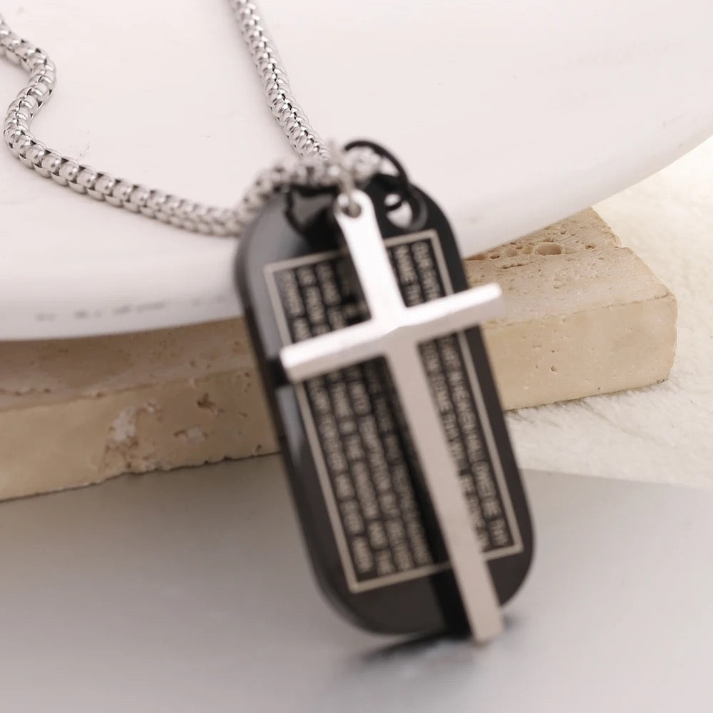 Lord’s Prayer Cross And Dogtag Necklace