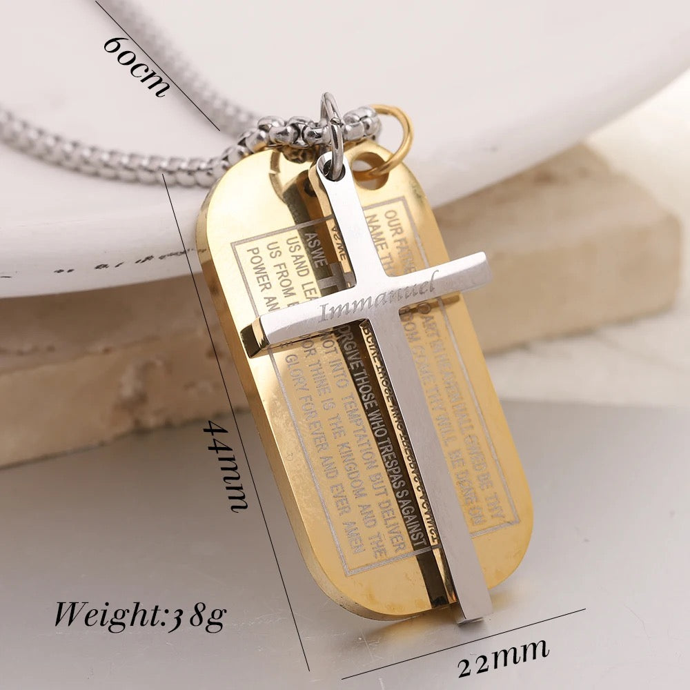 Lord’s Prayer Cross And Dogtag Necklace