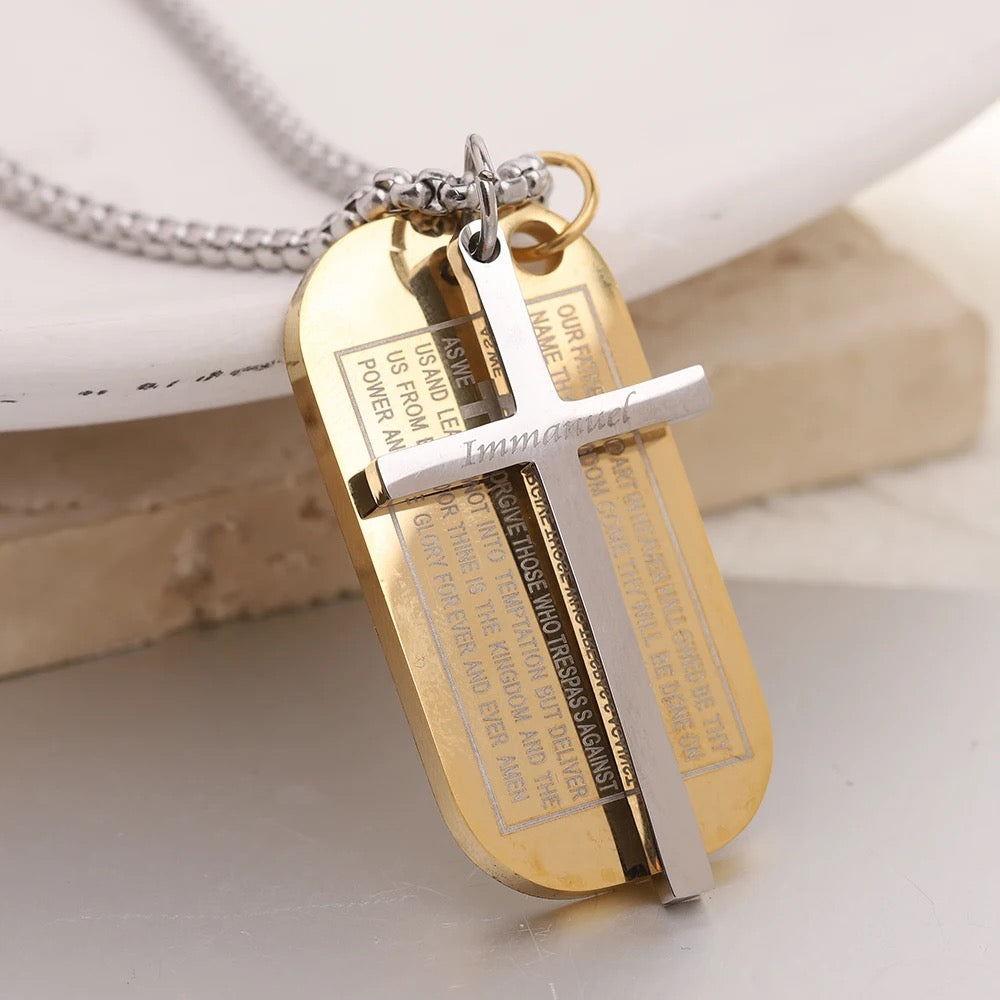 Lord’s Prayer Cross And Dogtag Necklace