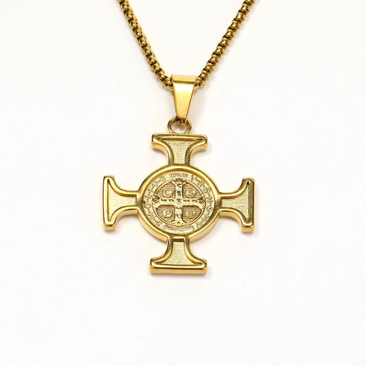 Vintage 18K Gold Plated Stainless Steel Saint Benedict Necklace