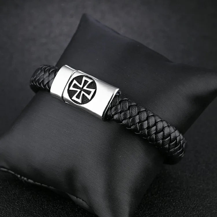 Knight Templar Braided Stainless Steel Cross Bracelet