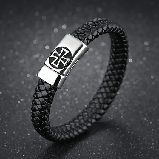 Knight Templar Braided Stainless Steel Cross Bracelet