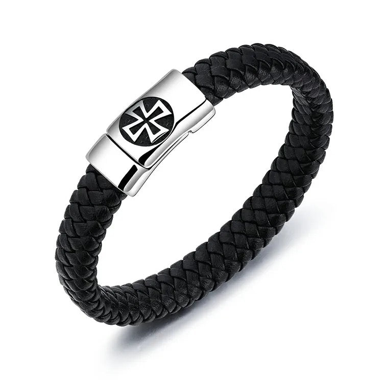 Knight Templar Braided Stainless Steel Cross Bracelet