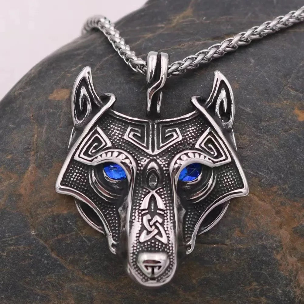Vintage Wolf Head CZ Necklace