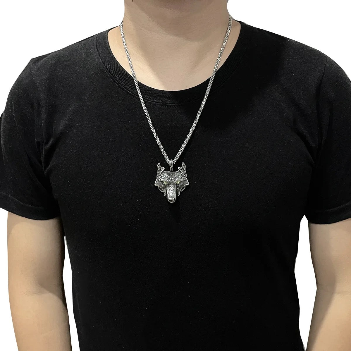 Vintage Wolf Head CZ Necklace