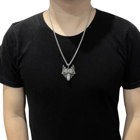 Vintage Wolf Head CZ Necklace