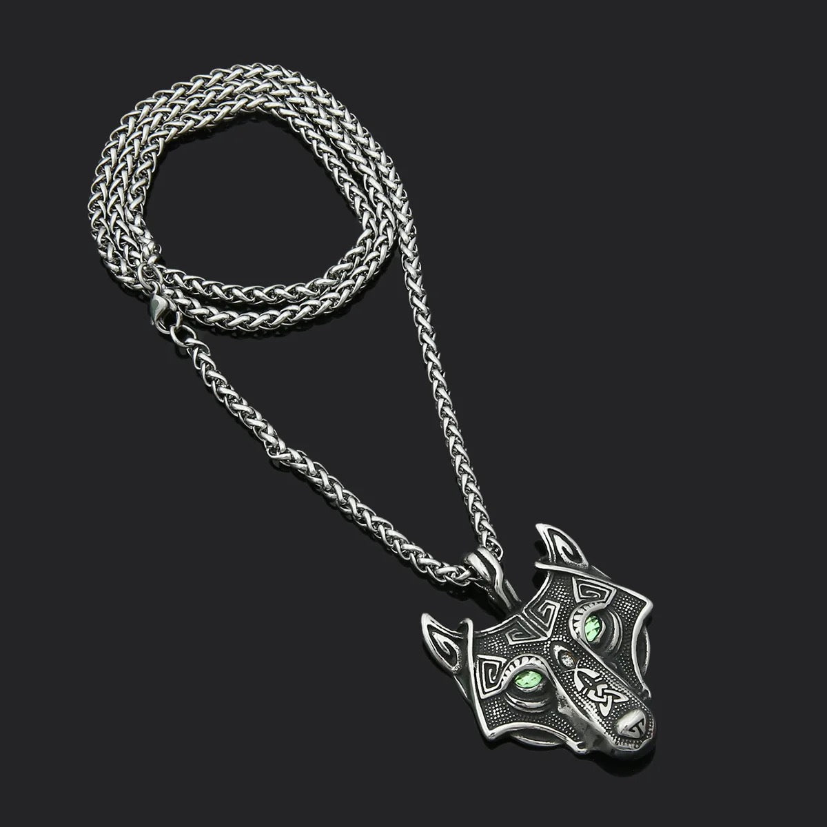 Vintage Wolf Head CZ Necklace